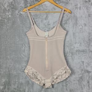 Shaperx Bodysuit Shapewear Tummy Compression Lace Trim Nude Coquette Size L